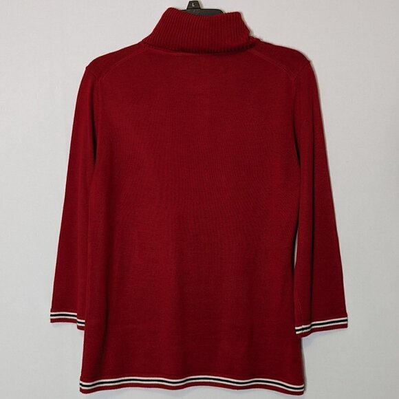 Women's TOMMY HILFIGER, Red Turtleneck, 3/4 Sleeve Sweater; Size M - Picture 2 of 4